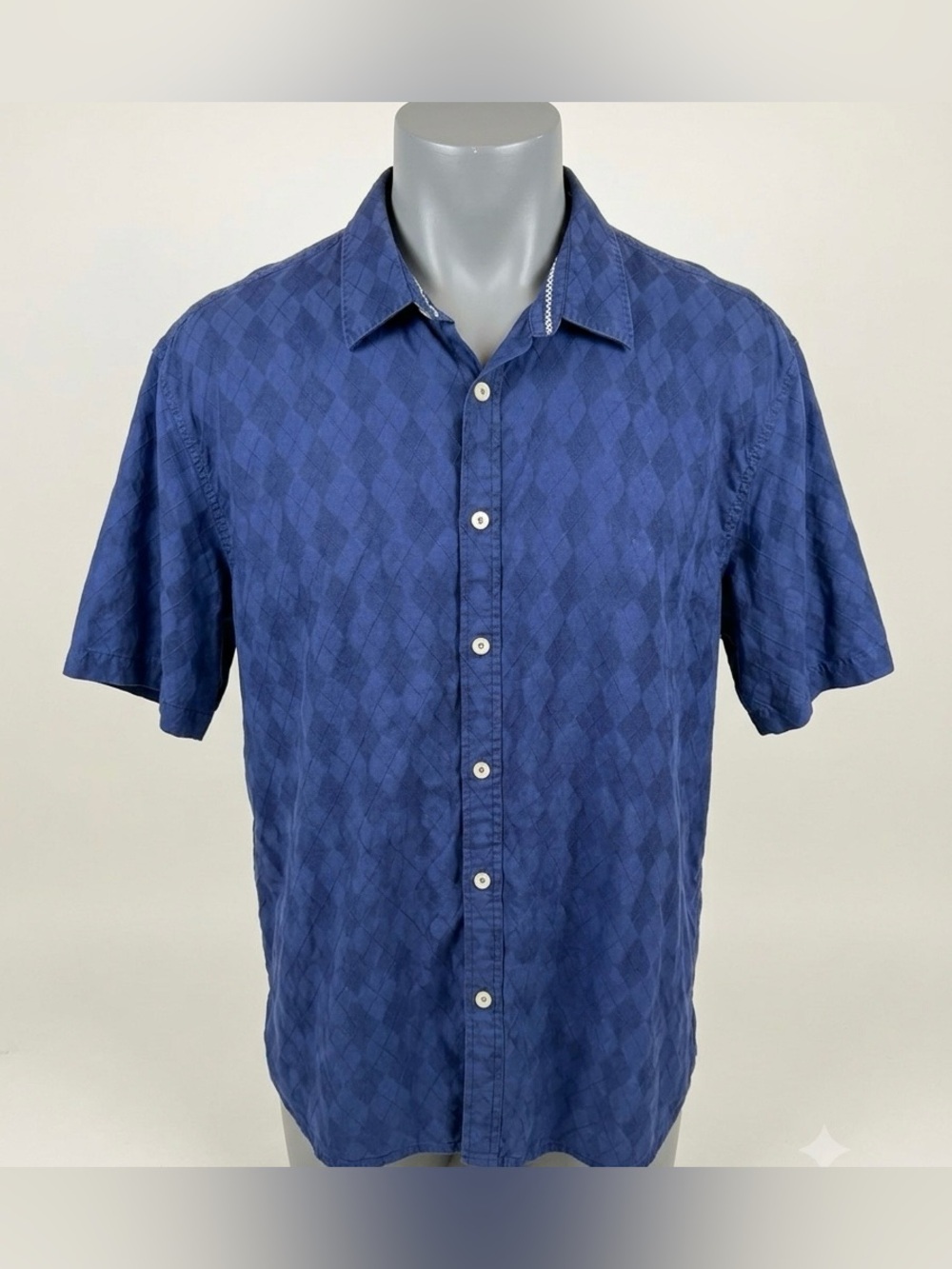 Tommy Bahama Jeans Shirt Mens XXL Blue Diamond Jacquard Silk Cotton Short Sleeve